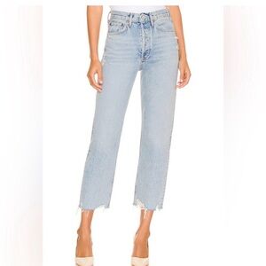 Agolde 90's Cropped Mid Rise Distressed Loose Straight Jeans Size 28